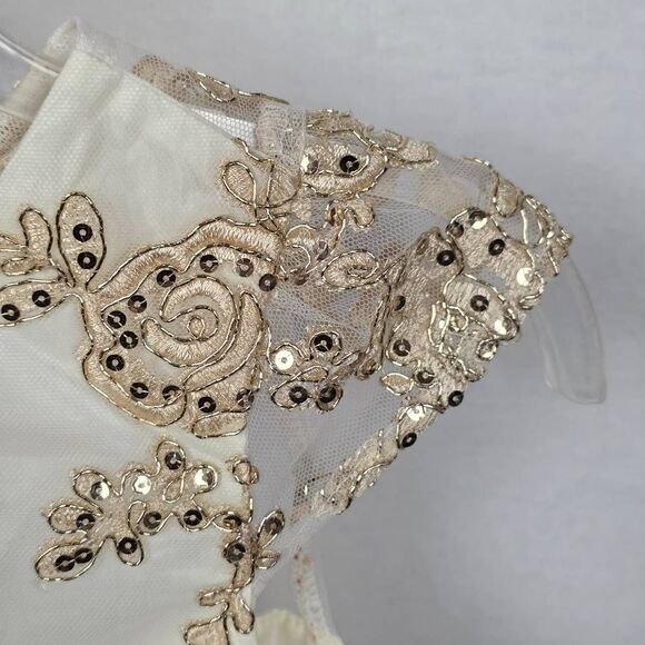 Rare Editions Girls Dress Size 8 Ivory Gold Sequin Lace Tulle Party Dress Rhines - Picture 7 of 12